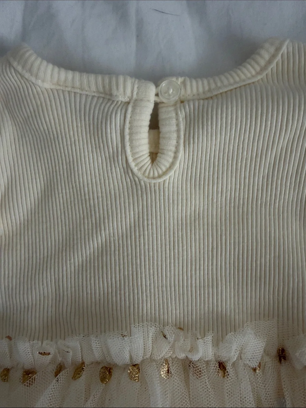 Baby girl Cream Long-Sleeve Tutu Dress with Gold Polka Dots size 12-18months